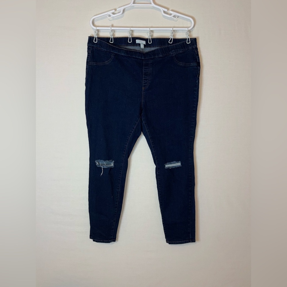 Ashley Nell Tipton Blue Skinny Jeans with Distressed Knee Rips